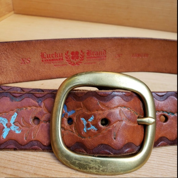 XS Lucky Brand Belt Leather Floral Hand Painted - Picture 2 of 8